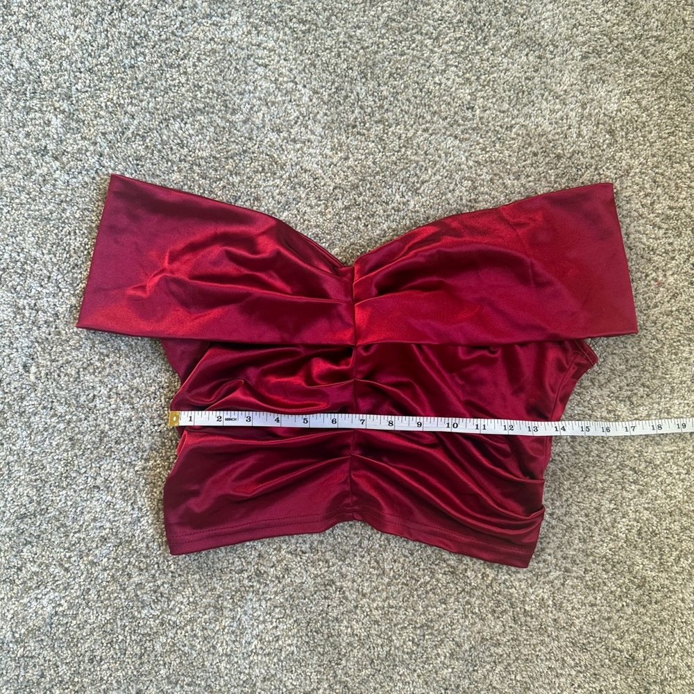 Burgundy Off-Shoulder Satin Crop Top
